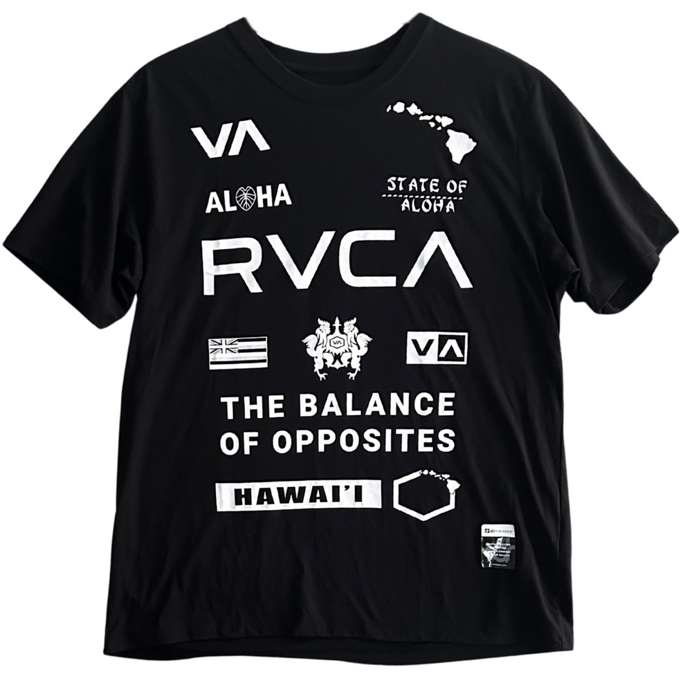 RVCA T Shirt Mens L Black State of Aloha Balance of Opposites NWOT